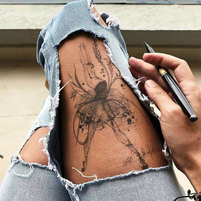 Thighs as Canvas for Tattoo-like Drawings by Charismatic Randa Haddadin