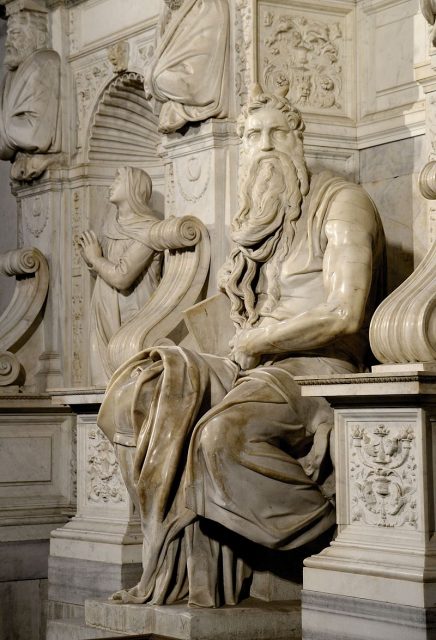 Statue of Moses by Michelangelo, in the church of San Pietro in Vincoli, Rome. Photo by Alvesgaspar CC BY-SA 4.0