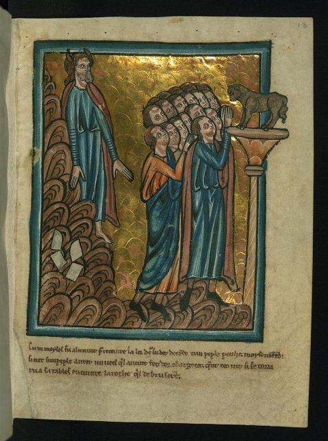 Illustration of Moses with horns from a 13th century illuminated manuscript