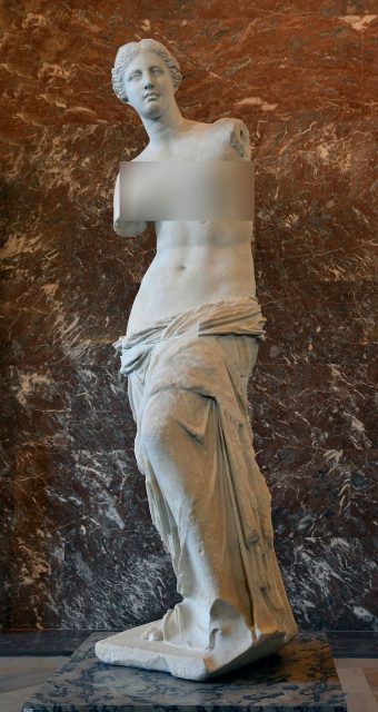 Venus de Milo on display at the Louvre. Photo by Livioandronico2013 BY-SA 4.0